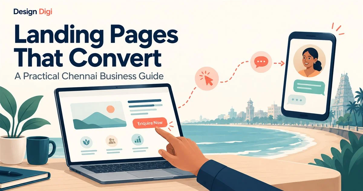 Landing page guide illustration showing a website enquiry leading to a conversation